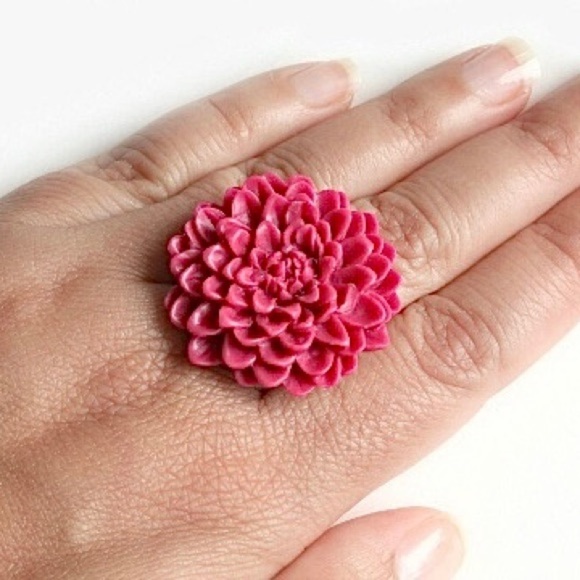 LOT OF 4 Raspberry Red Flower Rings Bundle - Adjustable Spring Summer SOLD AS IS - Picture 5 of 8